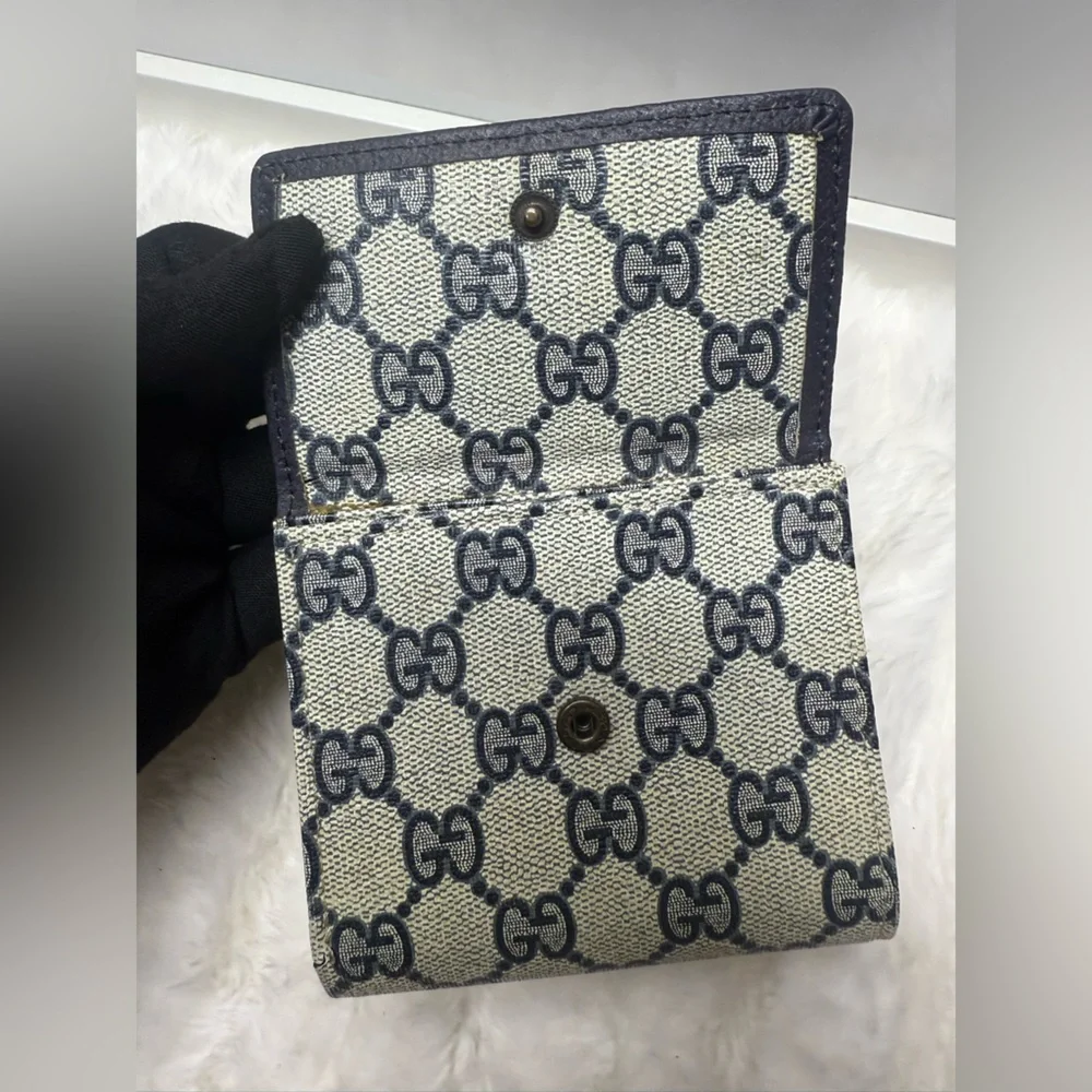 Navy GG Canvas Monogram Wallet with Navy and Red Web Stripe - Picture 6 of 9